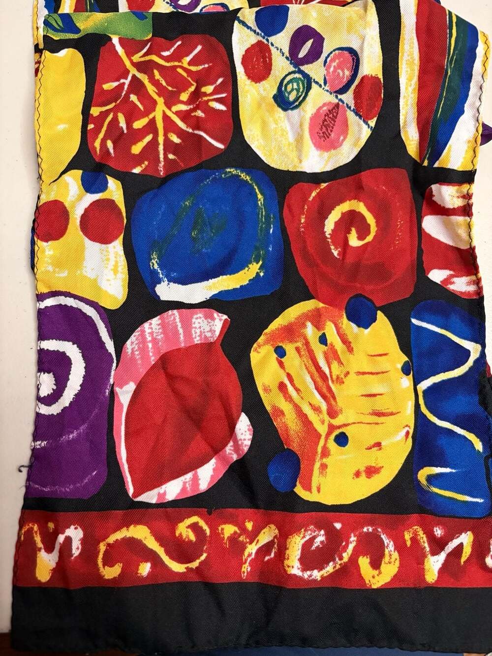 Vintage Colorful Abstract Shape Pattern Silk Scarf